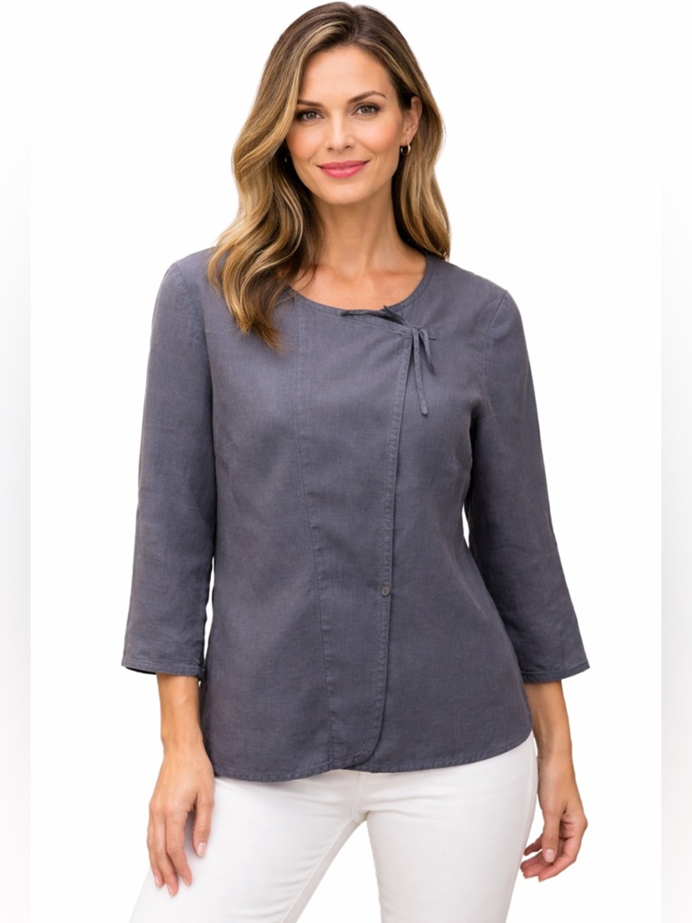 Poetry 100% Linen Tie Neck Blouse 3/4 Sleeve Size 10